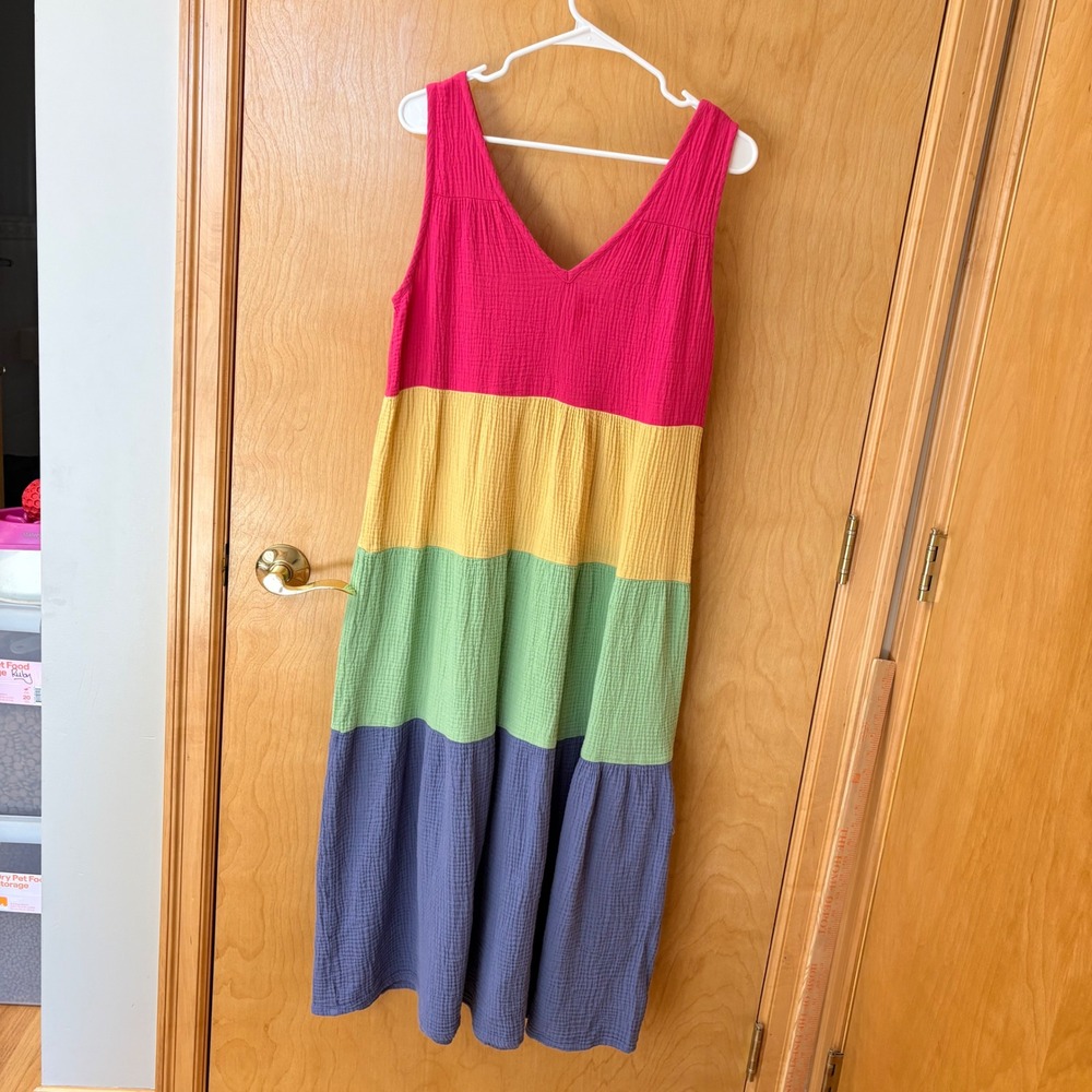 Marine Layer Maxi Dress Womens Medium Multicolor Rainbow Gauze Tiered 14042